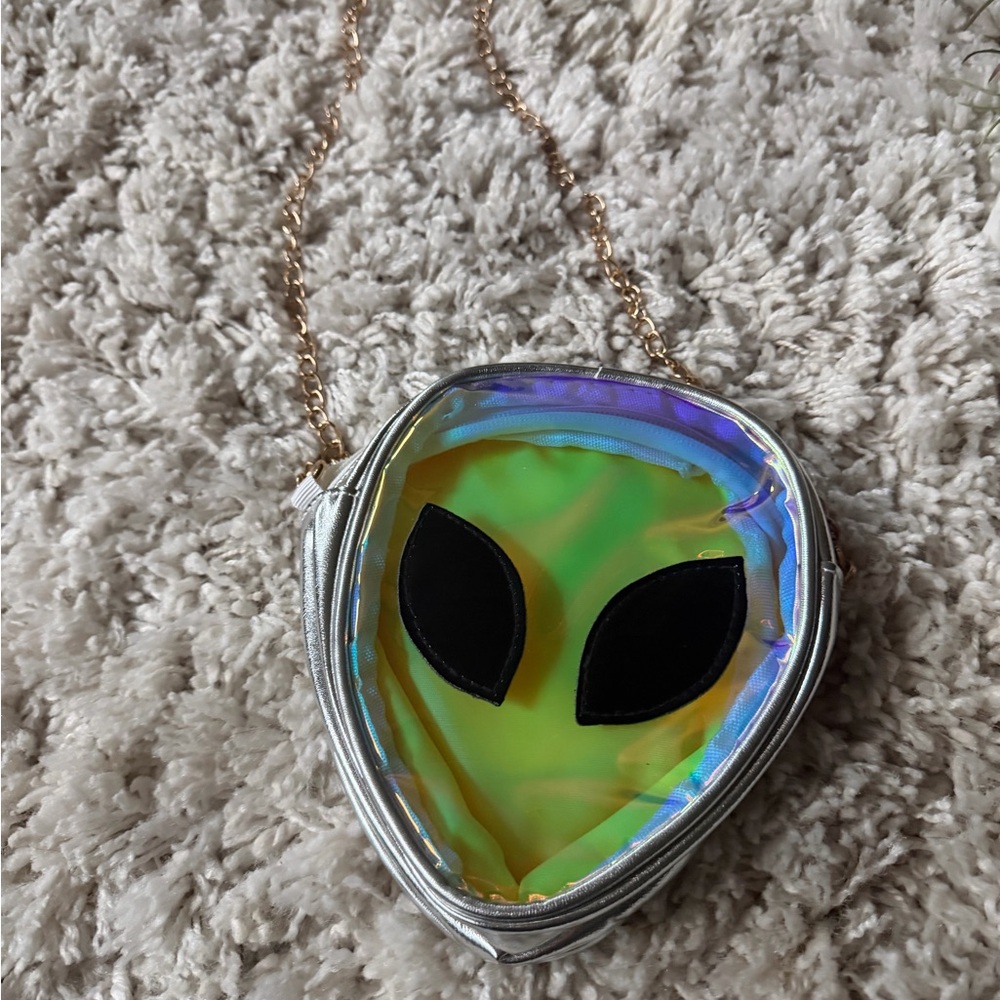 Iridescent Alien Face Crossbody transparent, see-through festival, safe rave Bag - Picture 3 of 6